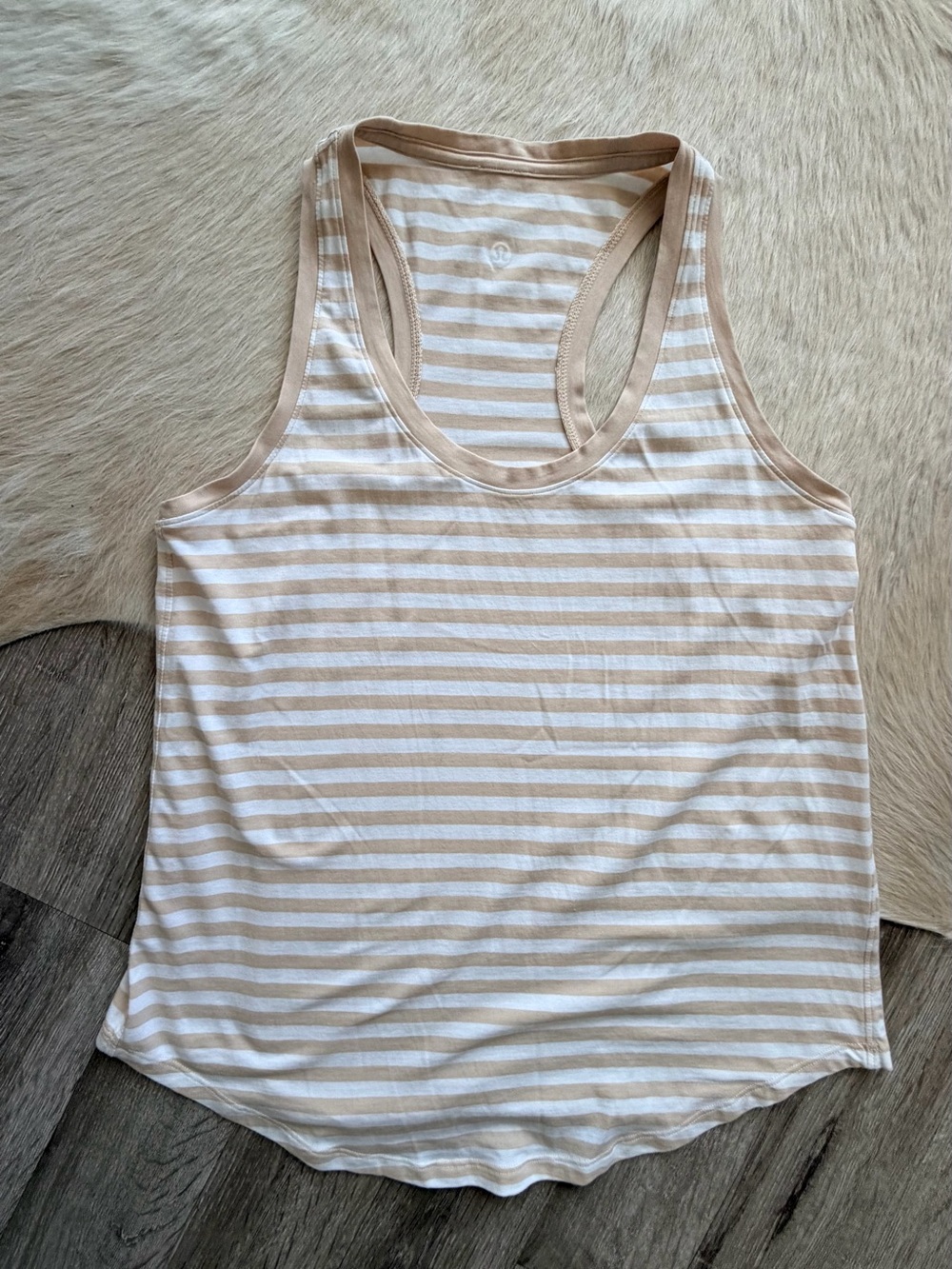 EUC - lululemon athletica Striped Racerback Tank in Beige and White